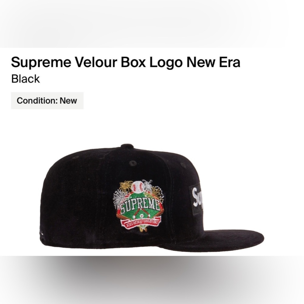 Supreme x New Era Fitted Velour Hat Black FW22 supreme box logo world famous - Picture 7 of 8
